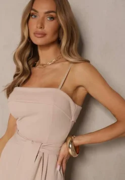 Beżowy Taliowany Kombinezon z Paskiem Desine