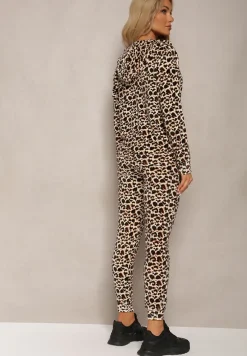 Beżowy Welurowy Komplet Dresowy 2-Częściowy Bluza z Kapturem i Spodnie Dopasowane z Kieszeniami Kardasa