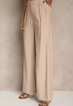Beżowy Wiskozowy Komplet o Garniturowym Kroju Kamizelka i Spodnie Soreya