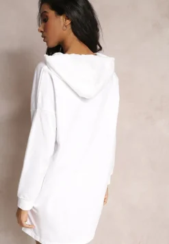 Biała Asymetryczna Bluza z Kapturem Oversize Kavita