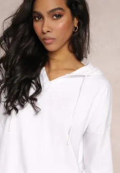 Biała Asymetryczna Bluza z Kapturem Oversize Kavita