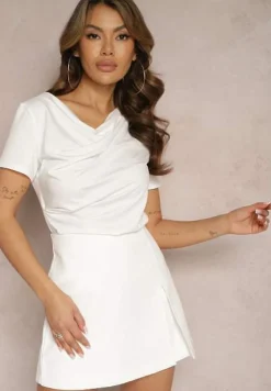 Biała Asymetryczna Bluzka z Marszczeniami Arinlle