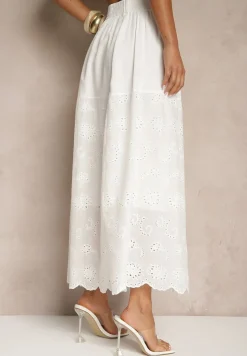 Biała Ażurowa Rozkloszowana Spódnica z Bawełny Kolittra