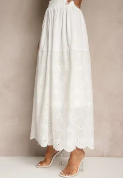Biała Ażurowa Rozkloszowana Spódnica z Bawełny Kolittra