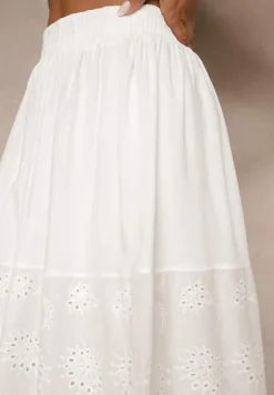 Biała Ażurowa Rozkloszowana Spódnica z Bawełny Kolittra