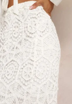 Biała Ażurowa Spódnica Maxi z Rozcięciem Devotti