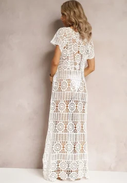 Biała Ażurowa Sukienka Plażowa z Bawełny Taymbeth