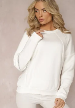 Biała Bawełniana Bluza z Łańcuszkiem Eleutia