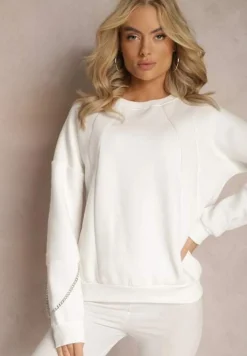 Biała Bawełniana Bluza z Łańcuszkiem Eleutia
