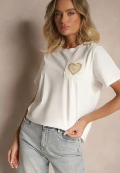 Biała Bawełniana Bluzka Ozdobiona Sercem z Cyrkonii Marionella