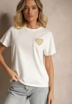 Biała Bawełniana Bluzka Ozdobiona Sercem z Cyrkonii Marionella