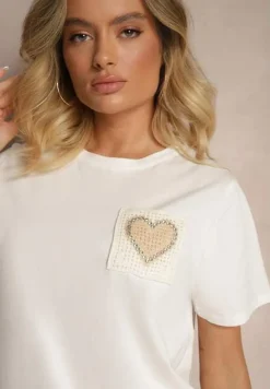 Biała Bawełniana Bluzka Ozdobiona Sercem z Cyrkonii Marionella