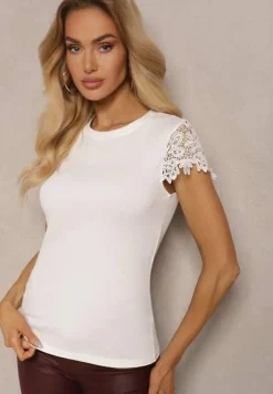 Biała Bawełniana Bluzka z Koronkowymi Rękawami Ellionna