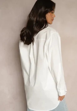 Biała Bawełniana Długa Koszula z Regulacją przy Rękawach Dorivelle