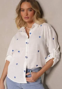 Biała Bawełniana Koszula w Serca Elearose