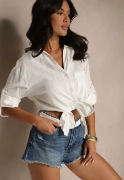 Biała Bawełniana Koszula w Podłużne Paski Toliriana