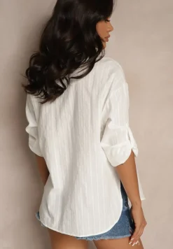 Biała Bawełniana Koszula w Podłużne Paski Toliriana