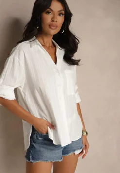 Biała Bawełniana Koszula w Podłużne Paski Toliriana