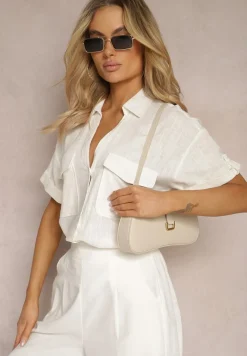 Biała Bawełniana Koszula z Lnem o Klasycznym Fasonie Leontia