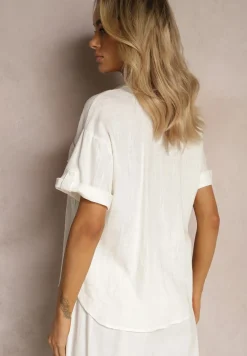 Biała Bawełniana Koszula z Lnem o Klasycznym Fasonie Leontia