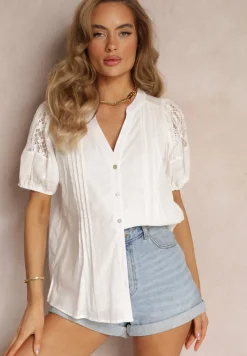 Biała Bawełniana Koszula z Bufiastym Rękawem Shafira