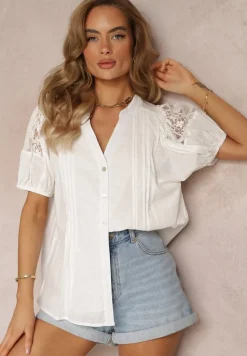 Biała Bawełniana Koszula z Bufiastym Rękawem Shafira