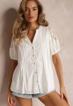 Biała Bawełniana Koszula z Bufiastym Rękawem Shafira