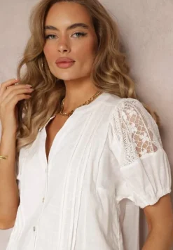 Biała Bawełniana Koszula z Bufiastym Rękawem Shafira