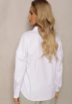 Biała Bawełniana Koszula z Printem w Kształcie Tulipana Aneida