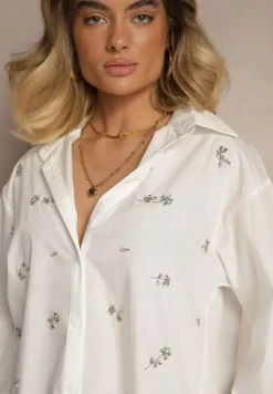 Biała Bawełniana Koszula Z Ozdobnymi Naszywkami Katirina
