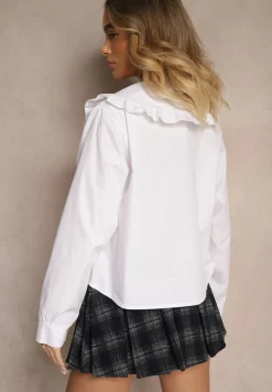 Biała Bawełniana Koszula z Ozdobnym Kołnierzykiem Rulinea