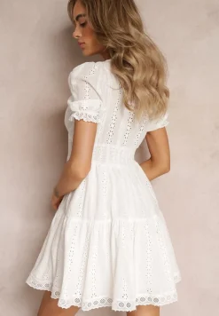 Biała Bawełniana Sukienka Mini z Haftowanej Tkaniny Trinitie