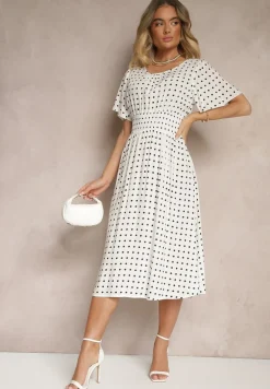 Biała Bawełniana Sukienka o Rozkloszowanym Fasonie w Kropki Tolimirae