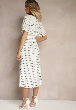 Biała Bawełniana Sukienka o Rozkloszowanym Fasonie w Kropki Tolimirae