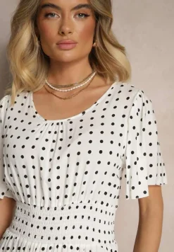 Biała Bawełniana Sukienka o Rozkloszowanym Fasonie w Kropki Tolimirae