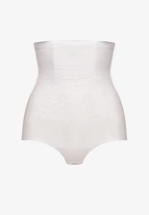 Biała Bielizna modelująca Majtki High Waist Zdobione Tłoczeniem w Kwiaty Vivirianne
