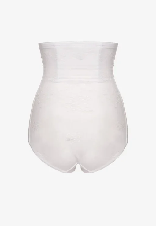 Biała Bielizna modelująca Majtki High Waist Zdobione Tłoczeniem w Kwiaty Vivirianne