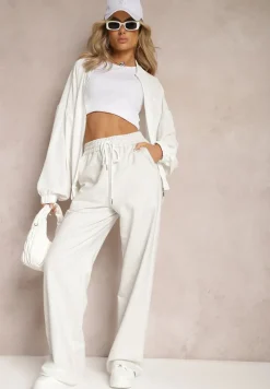 Biała Bluza Bomberka ze Ściągaczami i Luźnymi Rękawami Nerati