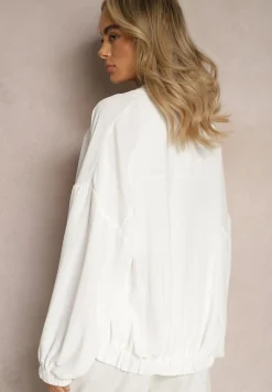 Biała Bluza Bomberka ze Ściągaczami i Luźnymi Rękawami Nerati