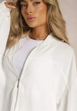 Biała Bluza Bomberka ze Ściągaczami i Luźnymi Rękawami Nerati