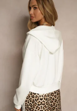 Biała Bluza Rozpinana z Kieszeniami i Kapturem ze Wstążką Orivessa