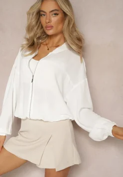 Biała Bluza Sportowa Bomberka z Suwakiem Memioria