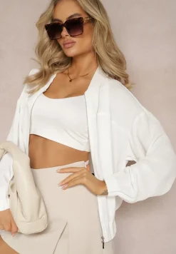 Biała Bluza Sportowa Bomberka z Suwakiem Memioria