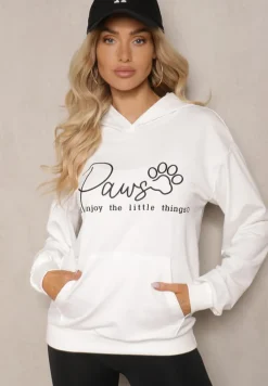 Biała Bluza z Bawełną Kapturem i Napisem Gelabrina