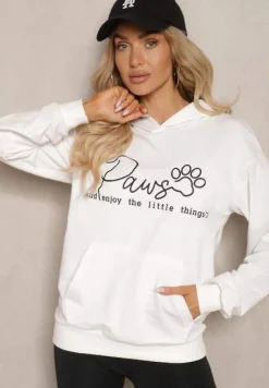 Biała Bluza z Bawełną Kapturem i Napisem Gelabrina