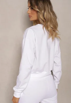 Biała Bluza z Bawełną ze Ściągaczami przy Rękawach i w Pasie Alberia
