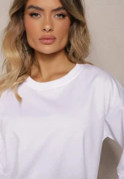 Biała Bluza z Bawełną ze Ściągaczami przy Rękawach i w Pasie Alberia