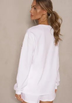 Biała Bluza z Bawełny o Klasycznym Kroju z Aplikacją w Wisienki Silzekia