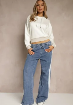 Biała Bluza z Kapturem Ozdobiona Ściągaczami i Metaliczną Nitką Ulisiela