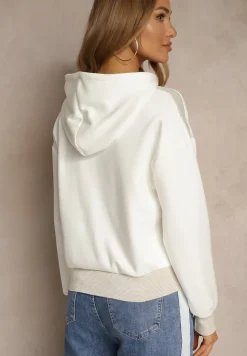 Biała Bluza z Kapturem Ozdobiona Ściągaczami i Metaliczną Nitką Ulisiela